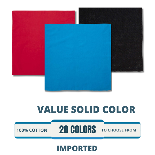 Solid Color Bandana, Imported, 100% Cotton