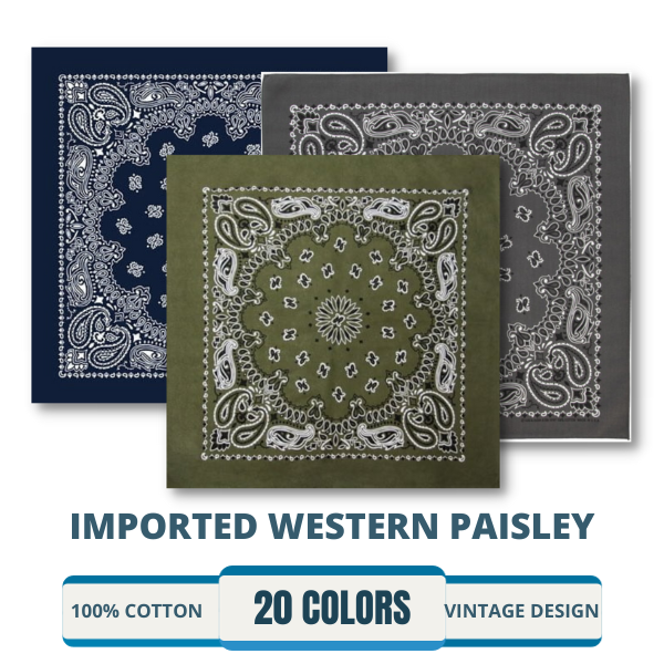 White CM Western Paisley Bandanas in Bulk Imported 100% cotton