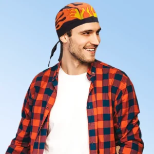 Premium Black Flames Doo Rag - 12 pieces