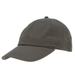 A gray baseball cap rests with its brim forward in a neutral setting  displaying a simple design intended for casual wear and sun protection.
