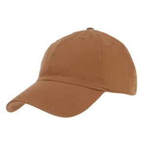 A brown baseball cap sits prominently with a rounded crown and a curved brim showcasing a simple design suitable for casual wear in outdoor environments.