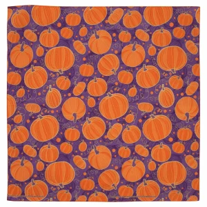 Dancing Pumpkins Bandana -- USA Made 100% Cotton, Rolled-Hem Edges, TC 68x68