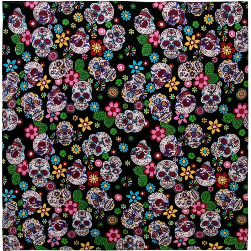 Day of the Dead - Multi Color Bandana - 22x22 Inch Day of the Dead Multi Color Bandana- Vibrant Colors, Flat-Hem Edge