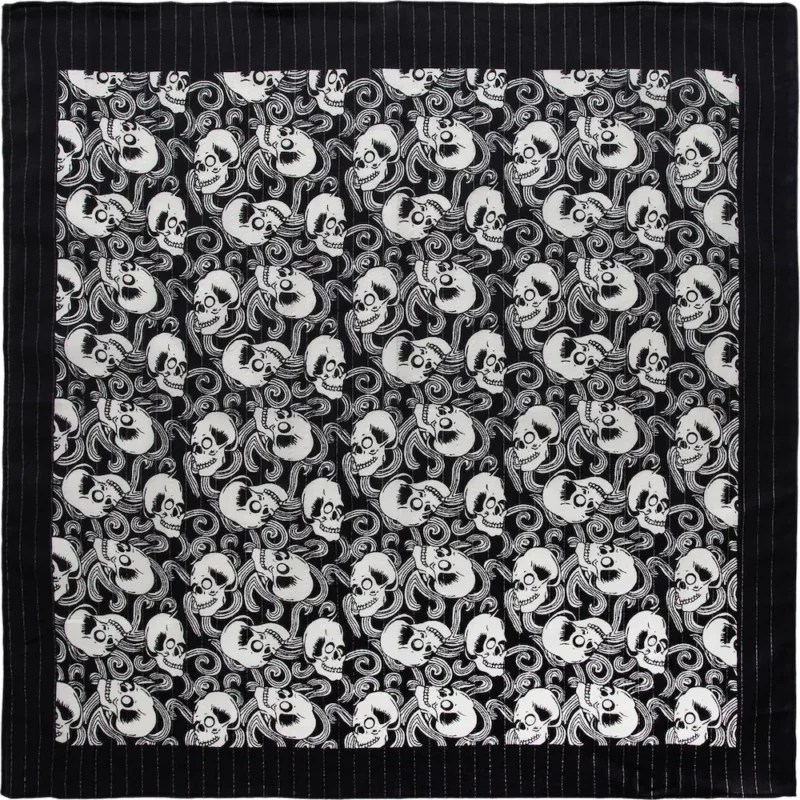 Skulls Lurex Paisley - Black Metallic Bandana - 22x22 Inch Skulls Lurex Paisley Black Metallic Bandana - Mesmerizing Fashion Accessory