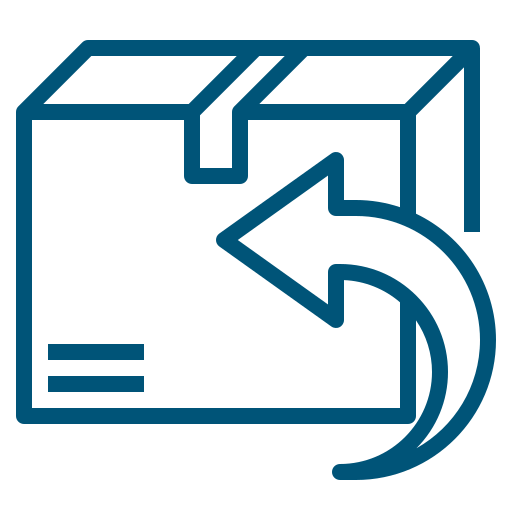 A box with an arrow curved towards it signifies a return action indicating the process of returning an item typically associated with shipping or online purchases.