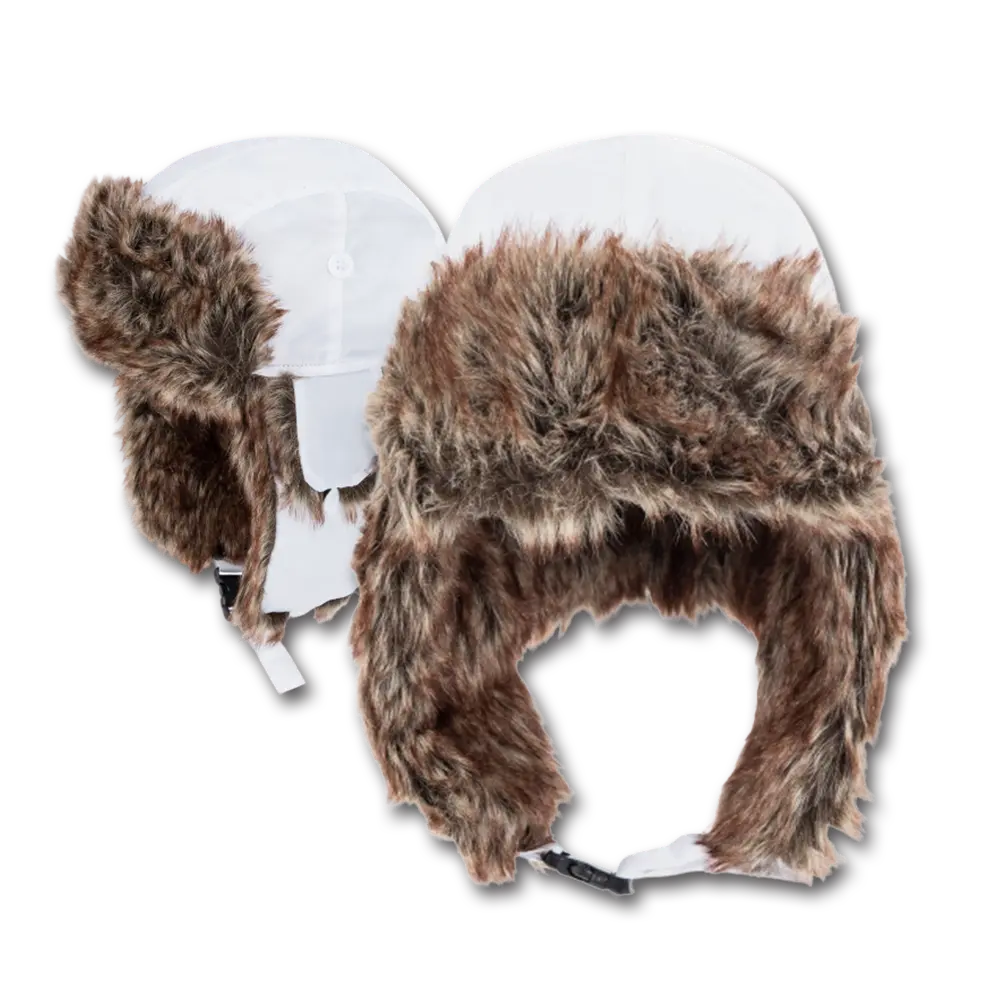 White Trapper Hat Faux Fur Heavy Duty Nylon - Waterproof - Imported - White, 72pcs - Case