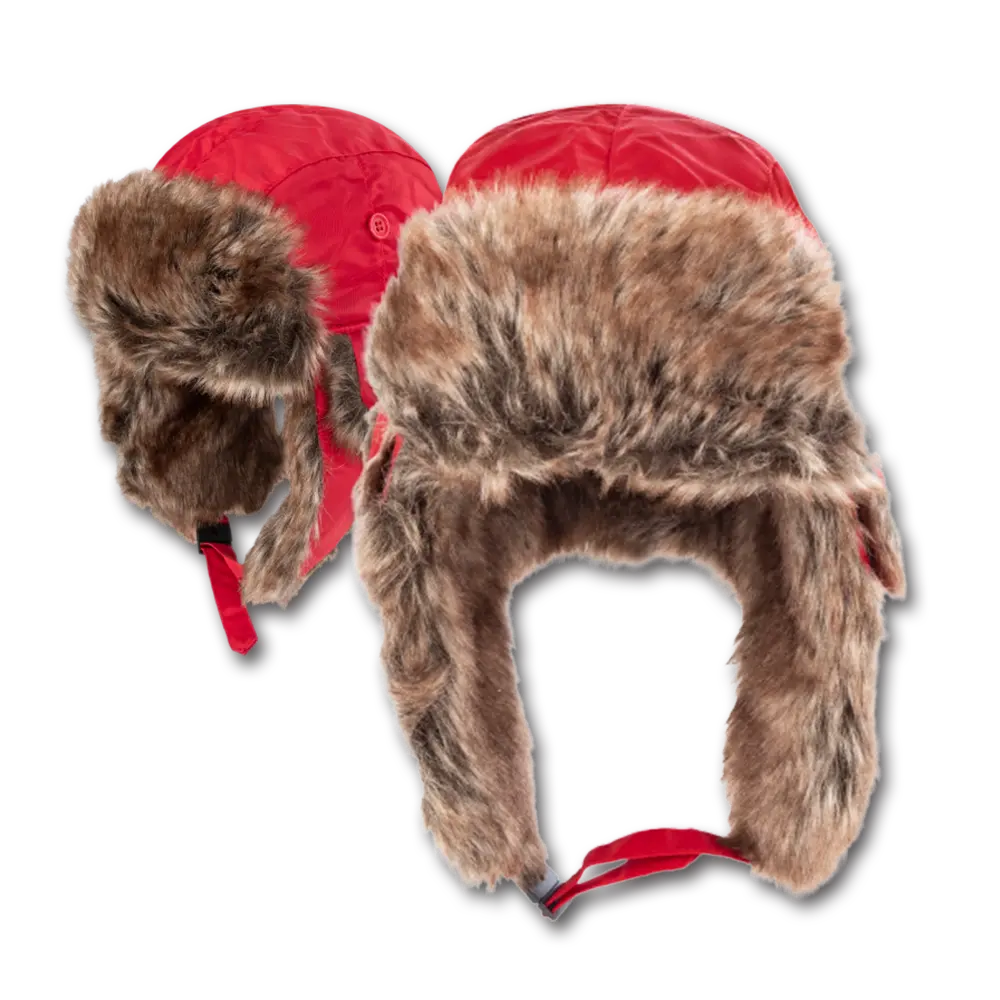 Red Trapper Hat Faux Fur Heavy Duty Nylon - Waterproof - Imported - Red, 72pcs - Case