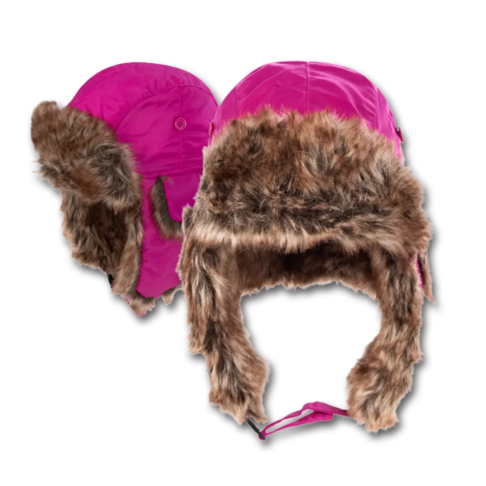 Fuchsia Trapper Hat Faux Fur Heavy Duty Nylon - Waterproof - Imported - Fuchsia, 72pcs - Case