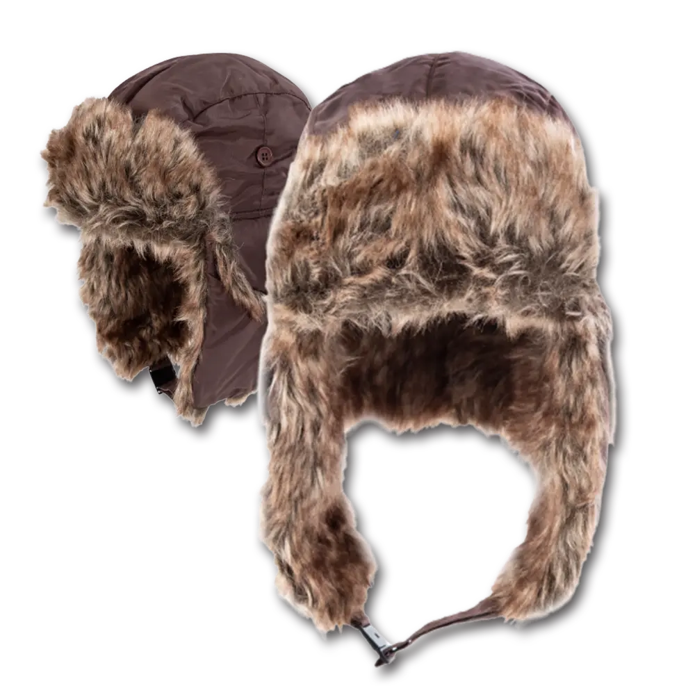 Brown Trapper Hat Faux Fur - Heavy Duty Nylon - Waterproof - Imported - Dark Brown, 72pcs - Case