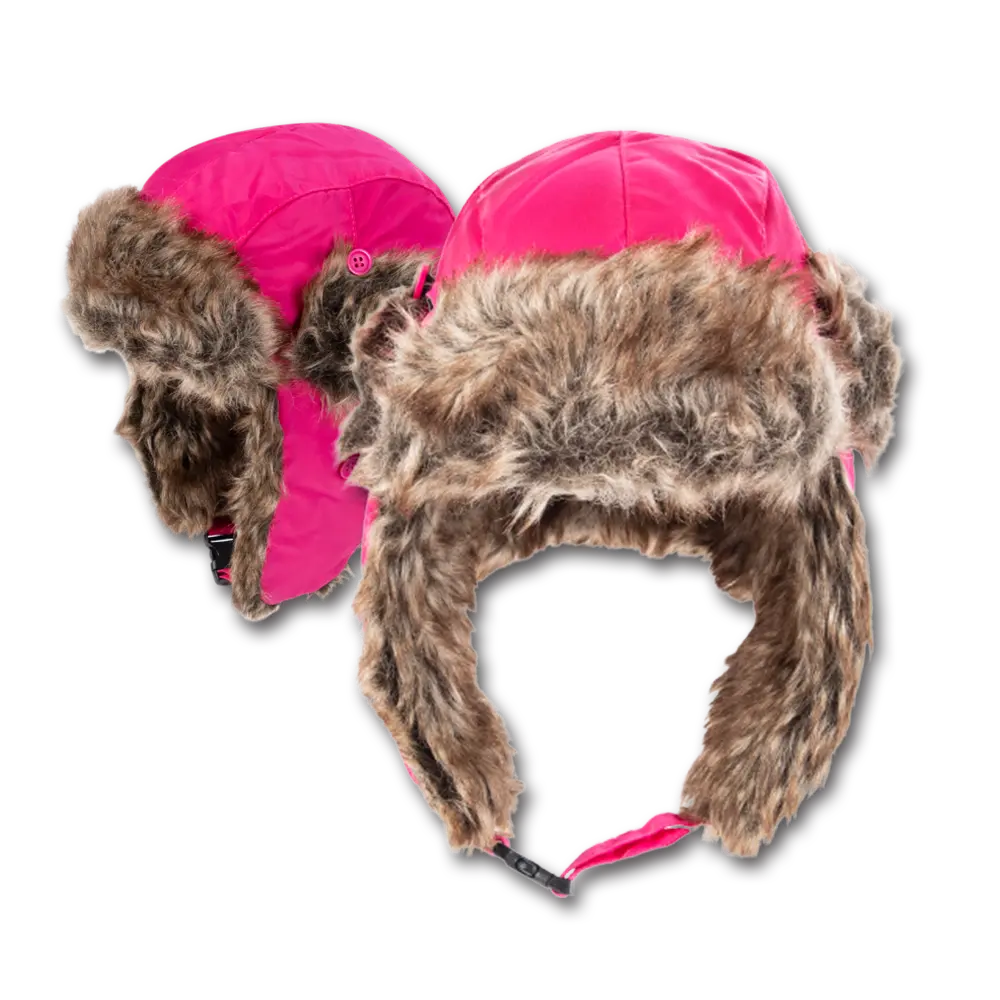 Pink Trapper Hat Faux Fur - Heavy Duty Nylon - Waterproof - Imported - Hot Pink, 72pcs - Case