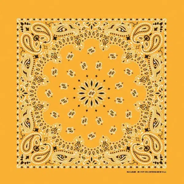 Gold Western Paisley Bandana - Made in USA 100% Cotton, 22" x 22", 1 piece