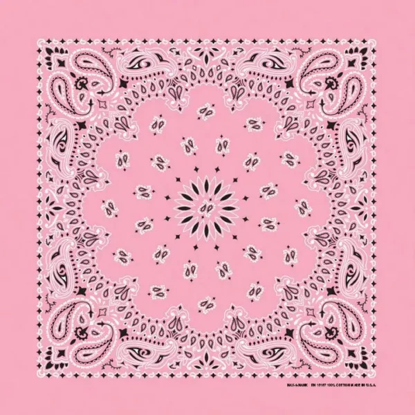 Light Pink Western Paisley Bandana - Made in USA 100% Cotton, 22" x 22", 12 pieces