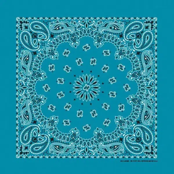 Turquoise Western Paisley Bandana - Made in USA 100% Cotton, 22" x 22", 12 pieces