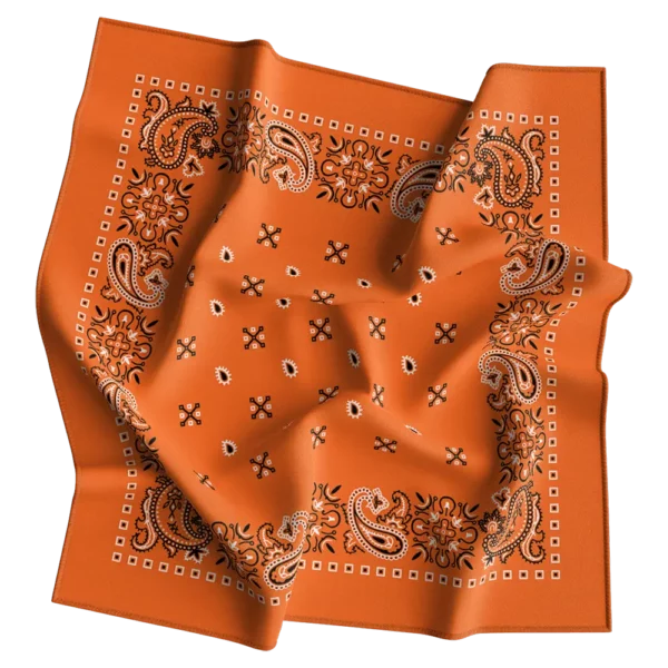Orange Square Paisley Bandana Imported 100% Cotton, 22" x 22", 12 pieces