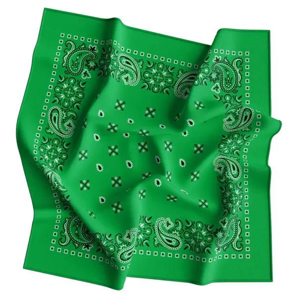 Kelly Green Square Paisley Bandana Imported 100% Cotton, 22" x 22", 12 pieces
