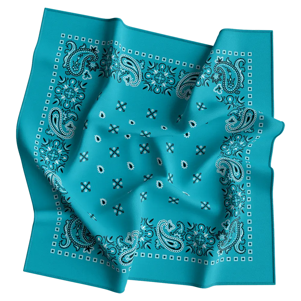 1 piece, Square Paisley Bandana Imported 100% Cotton, Turquoise,