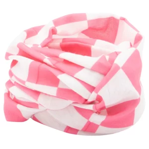 Checkered Tube Headband - 1 piece, White and Pink