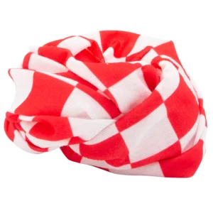 Checkered Tube Headband - 1 piece, White and Red