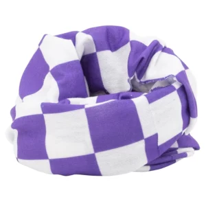 Checkered Tube Headband - 1 piece, White and Purple