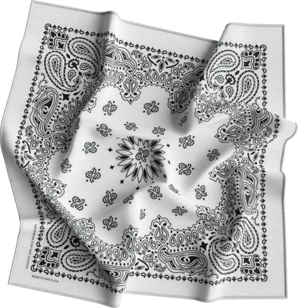 White CM Western Paisley Bandanas in Bulk Imported 100% cotton, 22" x 22", 1 piece