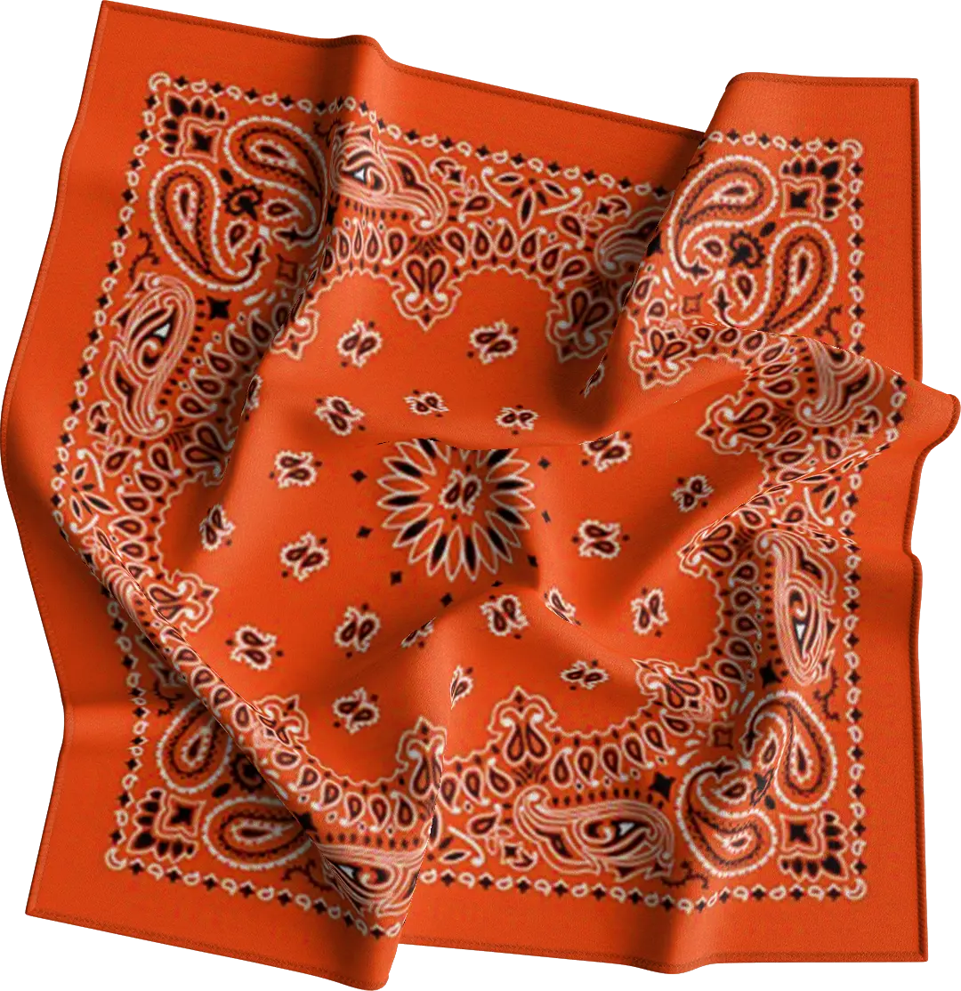 1pc Orange CM Western Paisley Bandanas, 100% cotton - 22x22 Inches