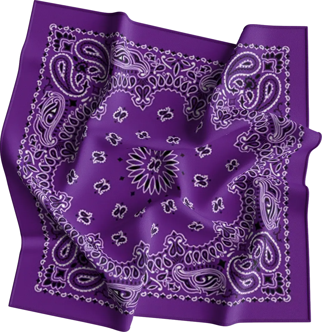 1pc Purple CM Western Paisley Bandanas, 100% cotton - 22x22 Inches
