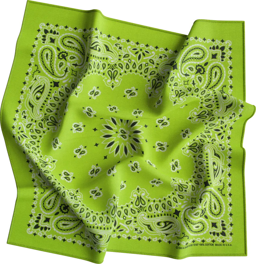 12-pack Lime Green CM Western Paisley Bandanas, 100% cotton - 22x22 Inches