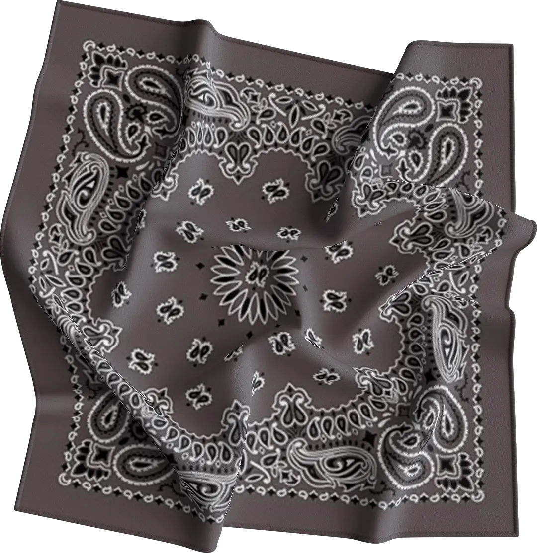 12-pack Charcoal Grey CM Western Paisley Bandanas, 100% cotton - 22x22 Inches