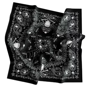 Good Sports Skeletal Paisley Black Bandana - USA - 22x22 Inch - 1 piece