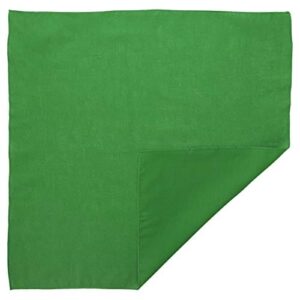 A square green cloth is neatly folded at one corner with a slight diagonal edge visible resting on a flat surface  evoking a simple and vibrant textile scene.