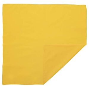 A bright yellow blanket lies flat on a surface with one corner folded over  creating a smooth and even appearance in a neutral indoor setting.