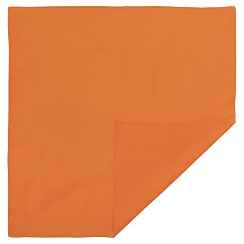 BNSS0100_22_0165_0001-image1 A square orange cloth lies flat on a surface with one corner folded over revealing a slightly darker shade underneath in a neutral setting without any distinct items or patterns.