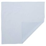 A light blue blanket is folded diagonally showcasing its soft texture and smooth fabric resting flat on a white background. Its simple design emphasizes a calming and cozy aesthetic.