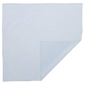 A light blue blanket is folded diagonally showcasing its soft texture and smooth fabric resting flat on a white background. Its simple design emphasizes a calming and cozy aesthetic.