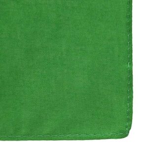 A vibrant green fabric lies flat with a neatly stitched edge highlighting its smooth texture. The background is untextured  emphasizing the simplicity and brightness of the material.
