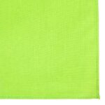 A bright green fabric displays a smooth texture at the edge with a clean  stitched border giving a vibrant appearance suitable for various uses in decor or fashion.