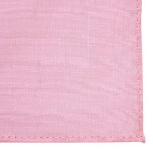 A pink fabric square is displayed with a clean  even hem. The texture is slightly coarse  suggesting it might be a piece of linen or similar material.