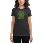 A person wears a dark gray t-shirt featuring vibrant green text that reads you have the courage to begin again along with Happy St. Patricks 2022 in smaller font below.