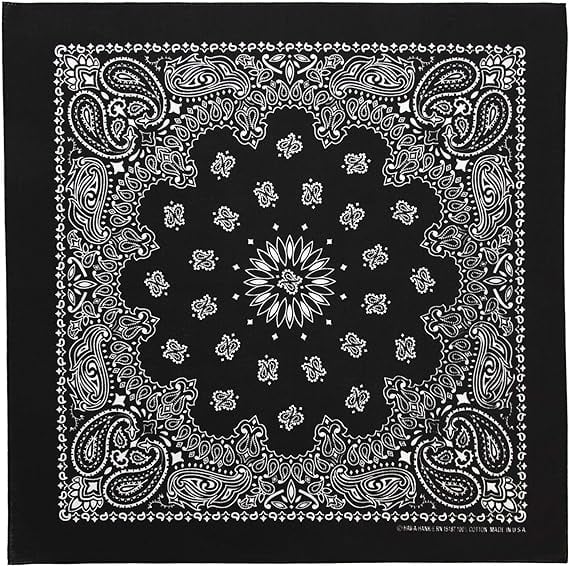 1pc Black Floral Paisley Bandana 100% Cotton - 22x22 Inches