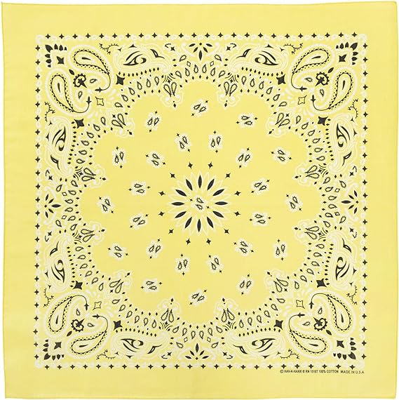 1pc American Made Light Yellow Western Paisley Bandanas - Single 1pc - 100% Cotton - 22x22 Inches