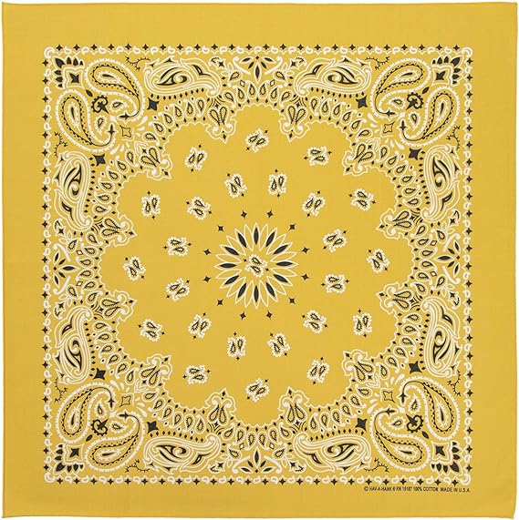 1pc American Made Gold Western Paisley Bandanas - Single 1pc - 100% Cotton - 22x22 Inches