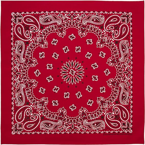 1pc American Made Red Western Paisley Bandanas - Single 1pc - 100% Cotton - 22x22 Inches