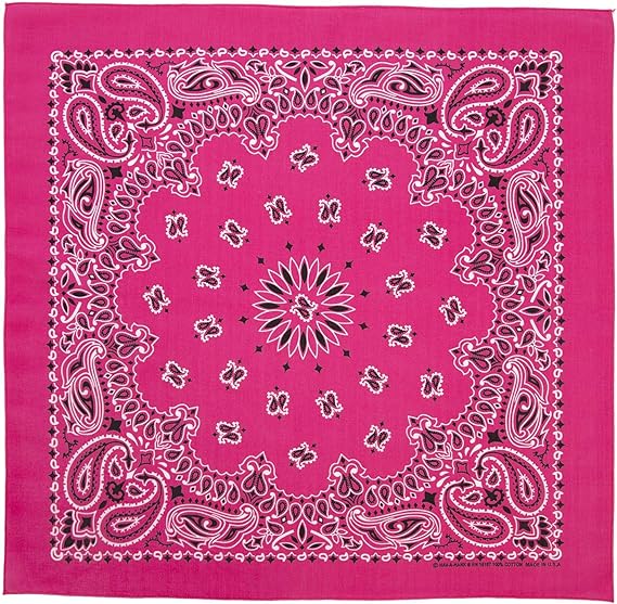 1pc American Made Hot Pink Western Paisley Bandanas - Single 1pc - 100% Cotton - 22x22 Inches