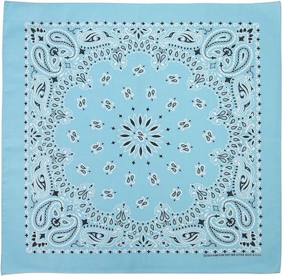 1pc Light Blue American Made Western Paisley Bandanas - 100% Cotton - 22x22 Inches
