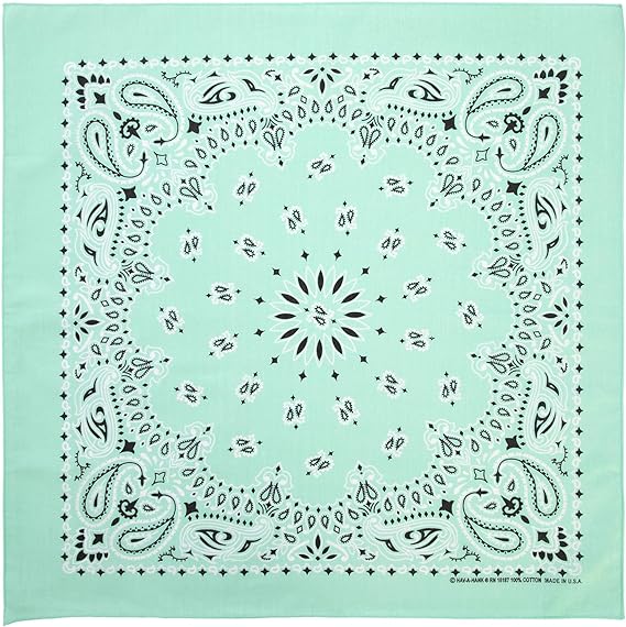 1pc American Made Mint Green Western Paisley Bandanas - Single 1pc - 100% Cotton - 22x22 Inches