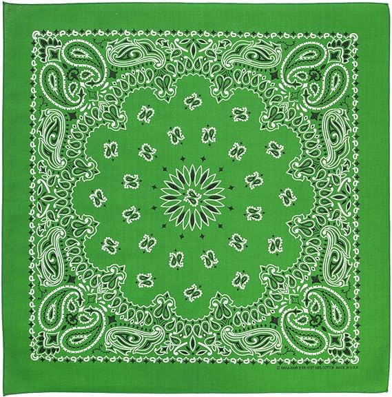 1pc American Made Kelly Green Western Paisley Bandanas - Single 1pc - 100% Cotton - 22x22 Inches