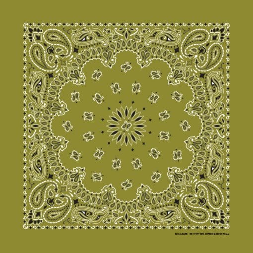 1pc Olive Green Olive Green Western Paisley Bandana - Made in USA 100% Cotton 22