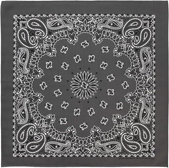 1pc American Made Charcoal Grey Western Paisley Bandanas - Single 1pc - 100% Cotton - 22x22 Inches