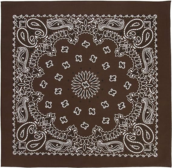 1pc American Made Cocoa Brown Western Paisley Bandanas - Single 1pc - 100% Cotton - 22x22 Inches