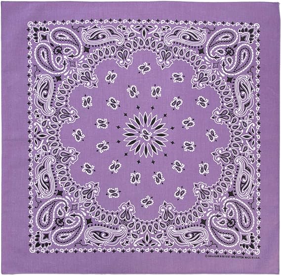 1pc American Made Lavender Western Paisley Bandanas - Single 1pc - 100% Cotton - 22x22 Inches